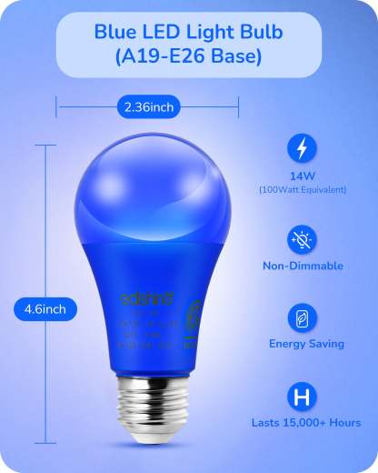 EDISHINE A19 14W Blue Light Bulbs, 4 Pack-HNCA19N