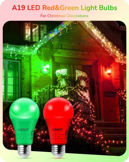 EDISHINE A19 14W Red & Green Light Bulbs, 4 Pack-HNCA19P-B2B