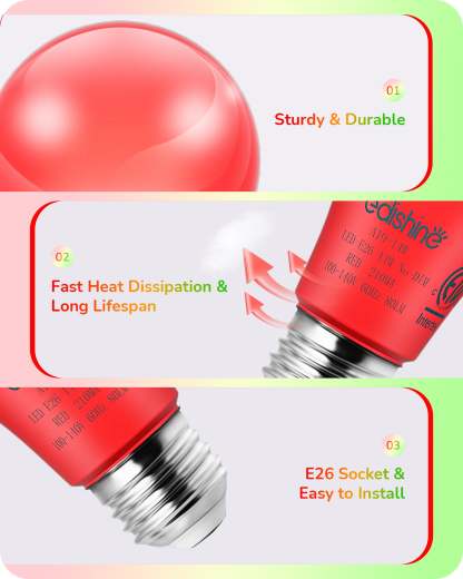 EDISHINE A19 14W Red & Green Light Bulbs, 4 Pack-HNCA19P-B2B