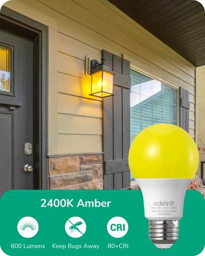 EDISHINE Non-Dimmable 9W (60W Equivalent) A19 Yellow Light Bulb (8 Pack)-HNLA19M