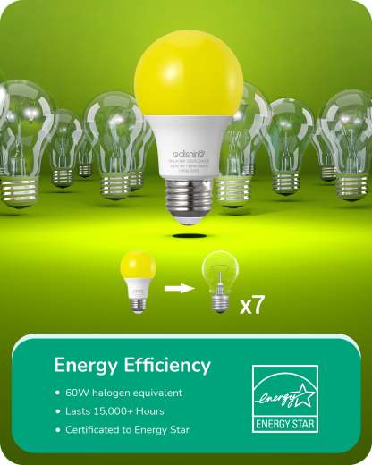 EDISHINE Non-Dimmable 9W (60W Equivalent) A19 Yellow Light Bulb (8 Pack)-HNLA19M