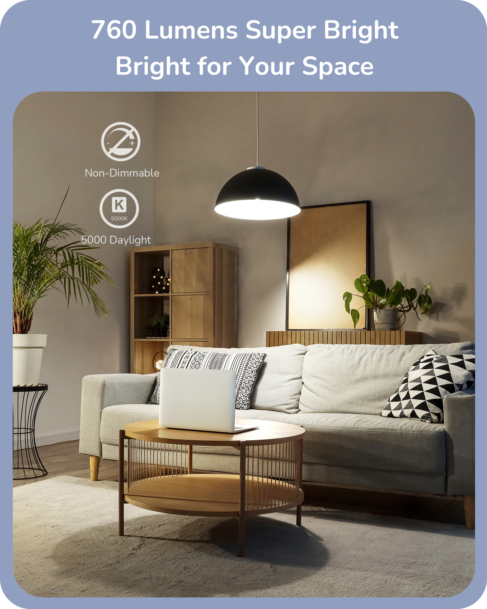 EDISHINE 4-Pack A19 LED Light Bulb, 760LM, 5000K Daylight LED Light Bulbs, 9 Watt(60 Watt Equivalent), E26 Medium Screw Base, Non Dimmable-HNLA19P