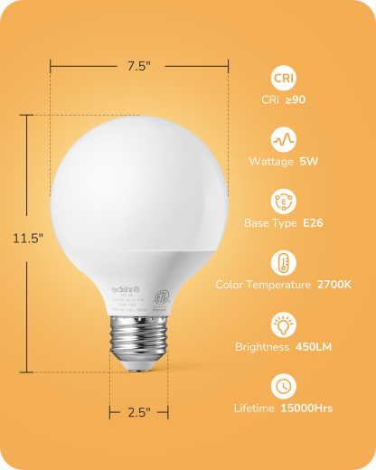 EDISHINE 4 Pack G25 LED Globe Light Bulbs, CRI90+, 5W Equivalent 25W, 2700K Warm White 450LM, E26, Non-dimmable-HNLG25A-B2B