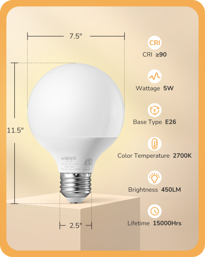 EDISHINE 4 Pack G25 LED Globe Light Bulbs, CRI90+, 5W Equivalent 25W, 2700K Warm White 450LM, E26, Non-dimmable-HNLG25A-B2B