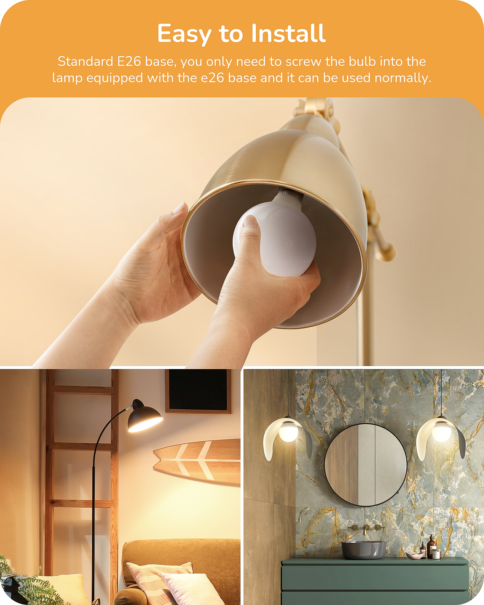 EDISHINE 4 Pack G25 LED Globe Light Bulbs, CRI90+, 5W Equivalent 25W, 2700K Warm White 450LM, E26, Non-dimmable-HNLG25A-B2B