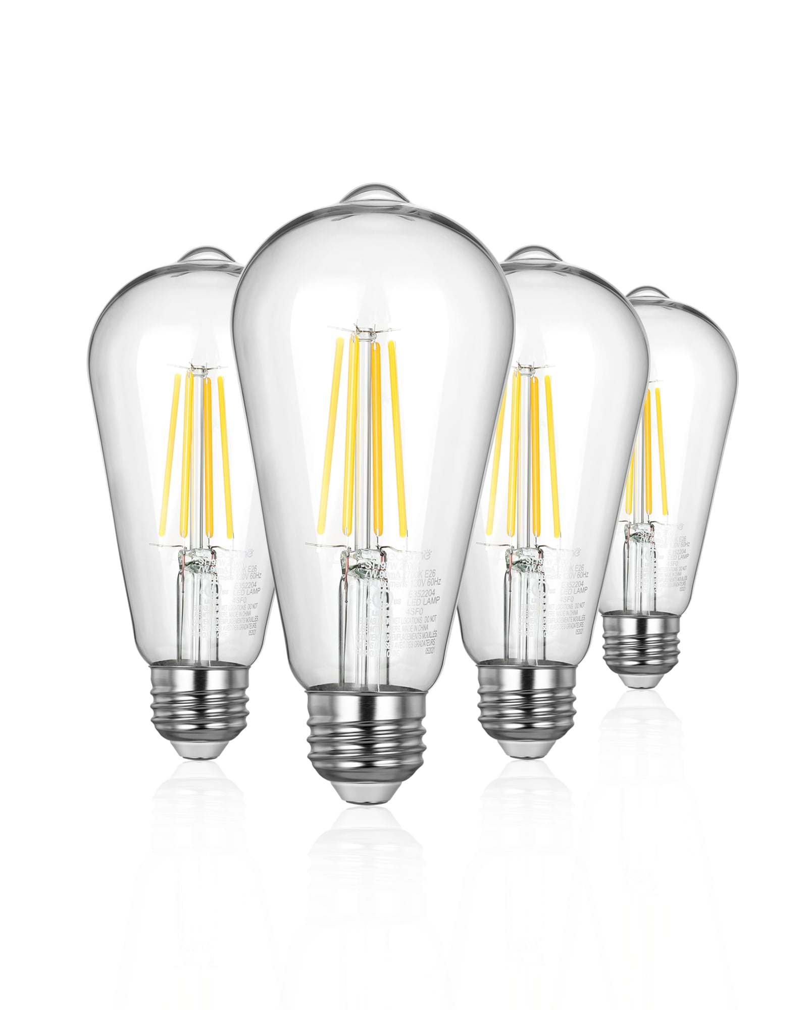 EDISHINE 4-Pack 7W(60W Equivalent) 2700K 800LM ST19 Non-Dimmable LED Edison Bulb E26 Base-HNST19A1