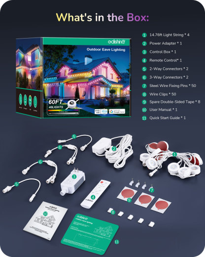 EDISHINE 60ft Permanent Outdoor Lights with App/Remote-HOEL01A