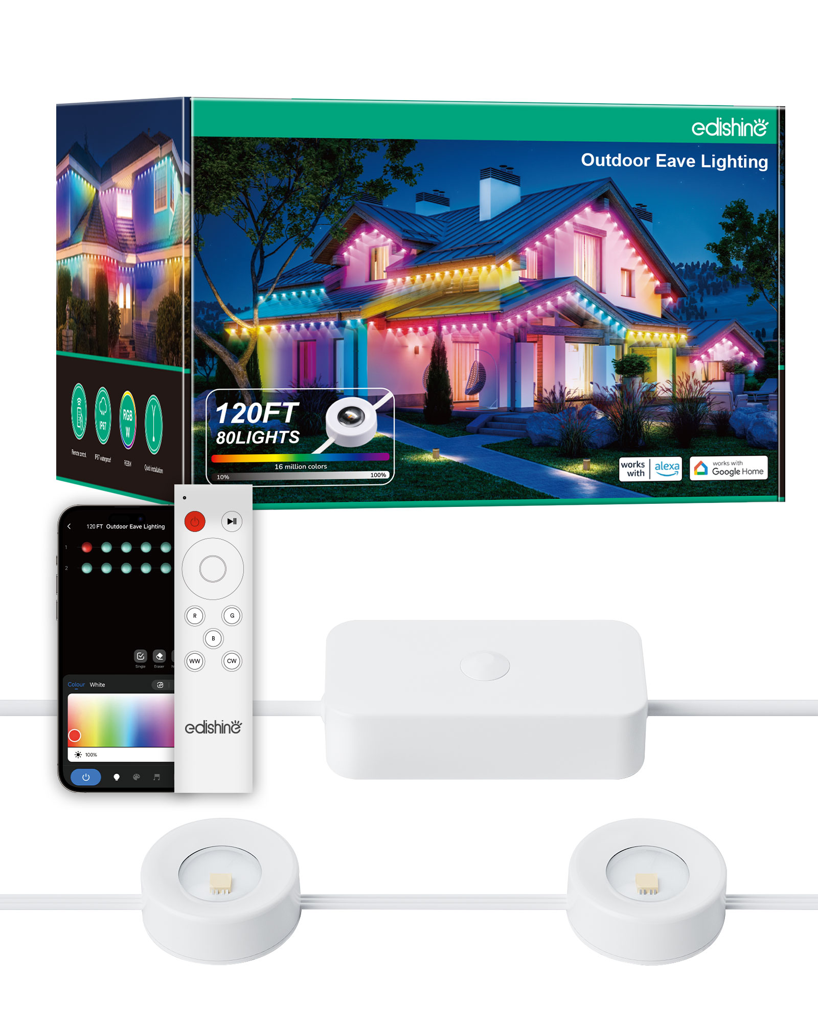 EDISHINE 120ft Permanent Outdoor Lights with App/Remote-HOEL01B