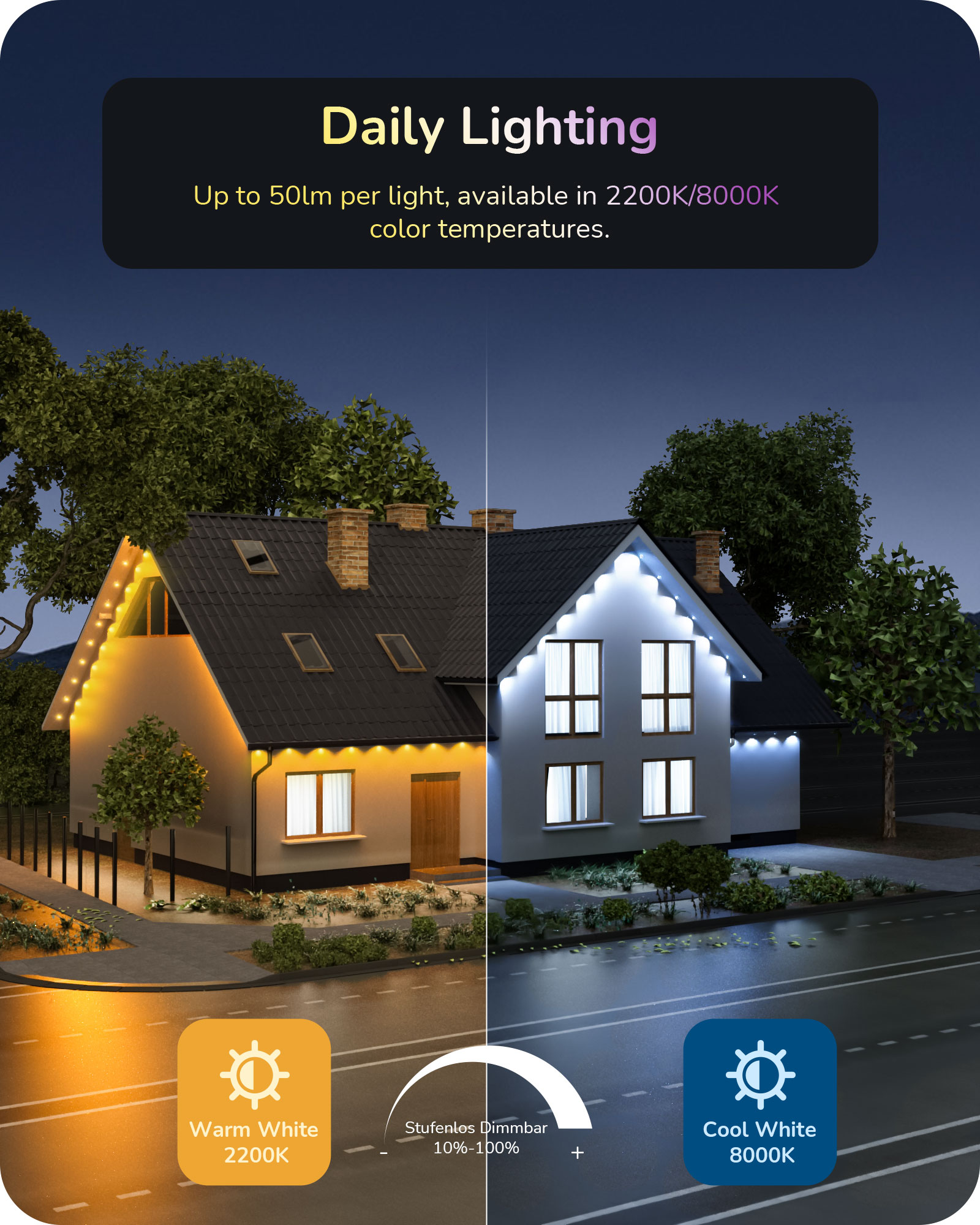 EDISHINE 120ft Permanent Outdoor Lights with App/Remote-HOEL01B