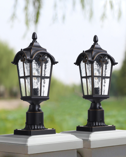 EDISHINE 2 Pack Dusk to Dawn Outdoor Post Light with Pier Mount Base-ZHOPL01A2
