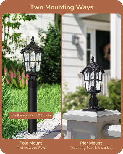 EDISHINE Dusk to Dawn Outdoor Post Light with Pier Mount Base-HOPL01A