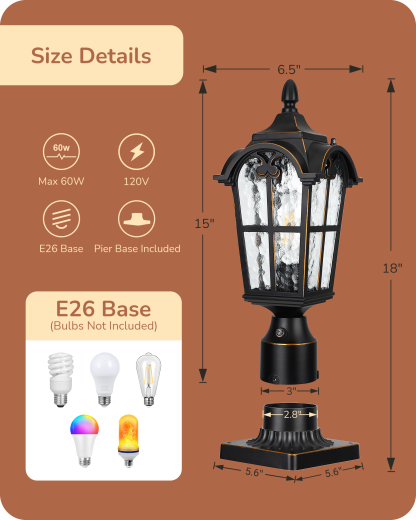 EDISHINE Dusk to Dawn Outdoor Post Light with Pier Mount Base-HOPL01A