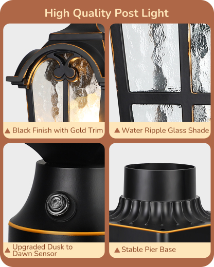 EDISHINE Dusk to Dawn Outdoor Post Light with Pier Mount Base-HOPL01A