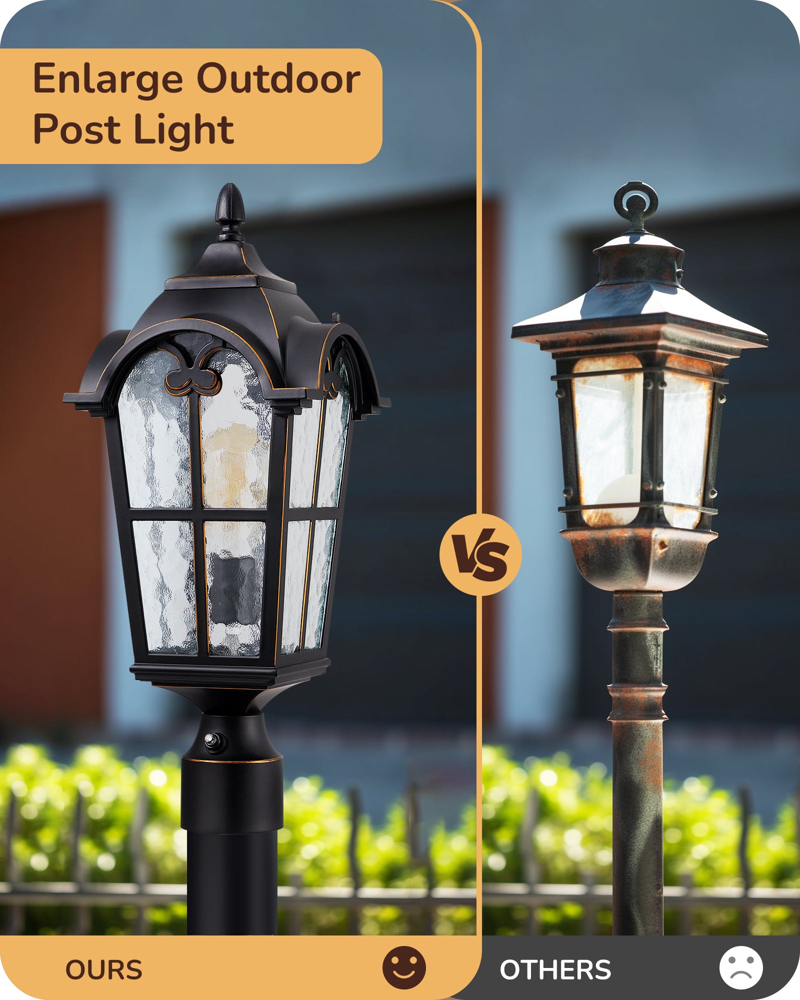 EDISHINE 2 Pack 21.9'' H Large Size Dusk to Dawn Outdoor Post Light-ZHOPL02A2
