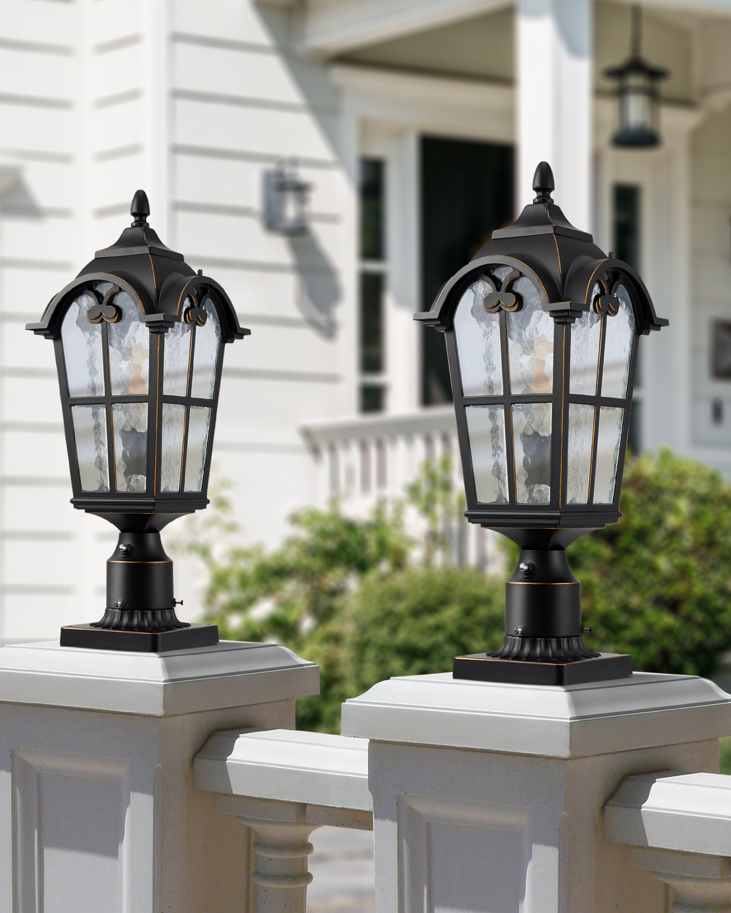 EDISHINE 2 Pack 21.9'' H Large Size Dusk to Dawn Outdoor Post Light-ZHOPL02A2