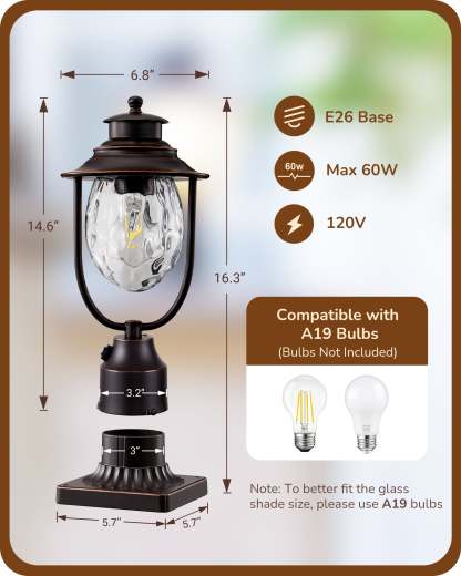EDISHINE Dusk to Dawn Outdoor Post Light-HOPL03B-B2B