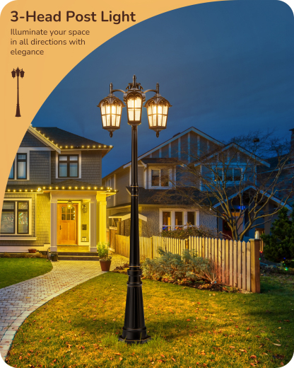 EDISHINE 3-Head Outdoor Lamp Post Light -HOPL05A