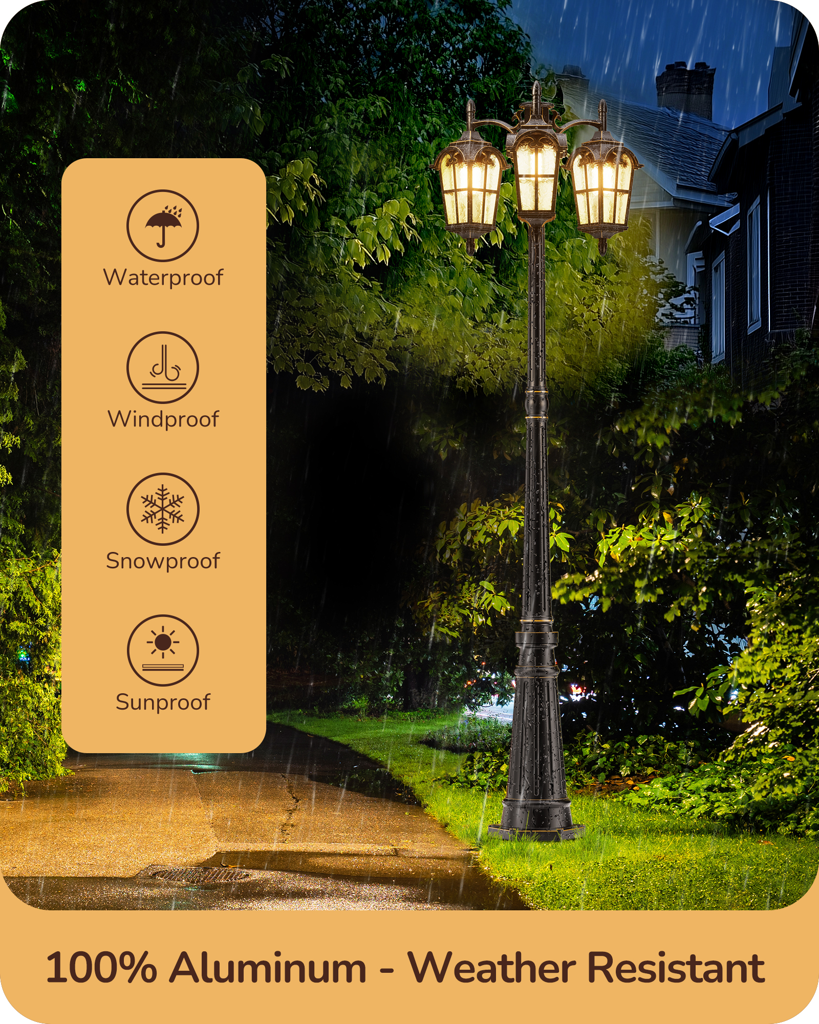 EDISHINE 3-Head Outdoor Lamp Post Light -HOPL05A