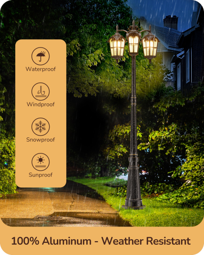 EDISHINE 3-Head Outdoor Lamp Post Light -HOPL05A
