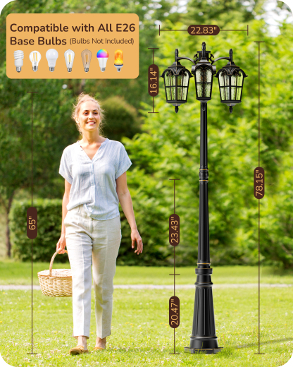 EDISHINE 3-Head Outdoor Lamp Post Light -HOPL05A