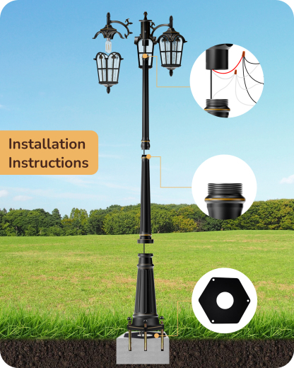 EDISHINE 3-Head Outdoor Lamp Post Light -HOPL05A