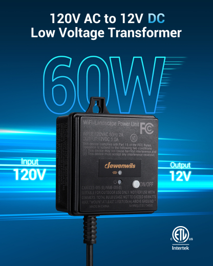 DEWENWILS WiFi Low Voltage Transformer 60W, 120V AC to 12V DC-HOSL02W