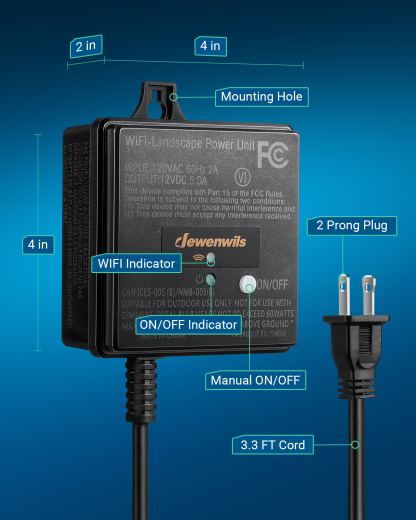 DEWENWILS WiFi Low Voltage Transformer 60W, 120V AC to 12V DC-HOSL02W
