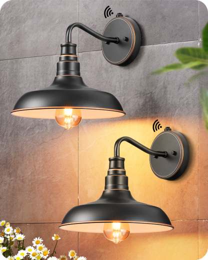 EDISHINE 2-Pack Dusk to Dawn Gooseneck Outdoor Wall Lights-F1HOWL02E