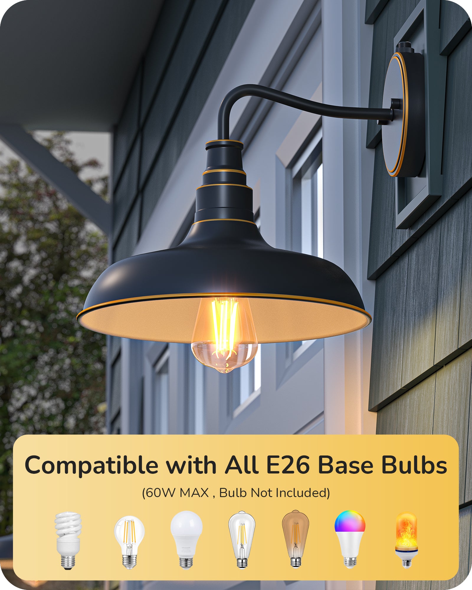 EDISHINE 2-Pack Dusk to Dawn Gooseneck Outdoor Wall Lights-F1HOWL02E