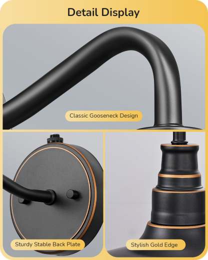 EDISHINE 2-Pack Dusk to Dawn Gooseneck Outdoor Wall Lights-F1HOWL02E