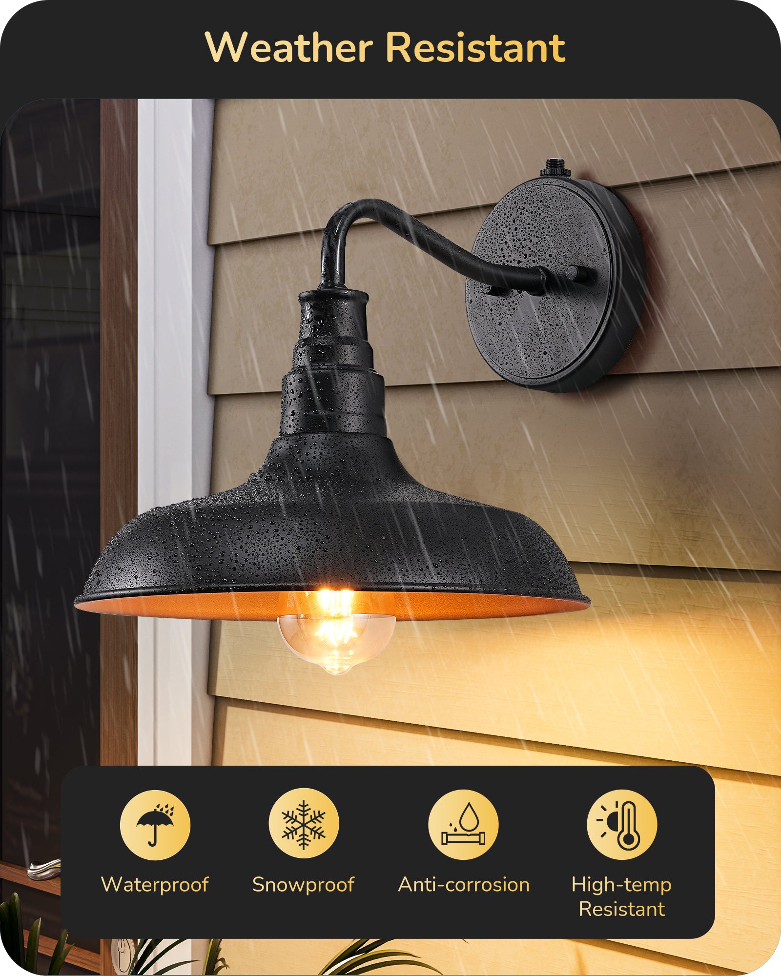 EDISHINE 2-Pack Gooseneck Dusk to Dawn Outdoor Wall Lights-HOWL02F