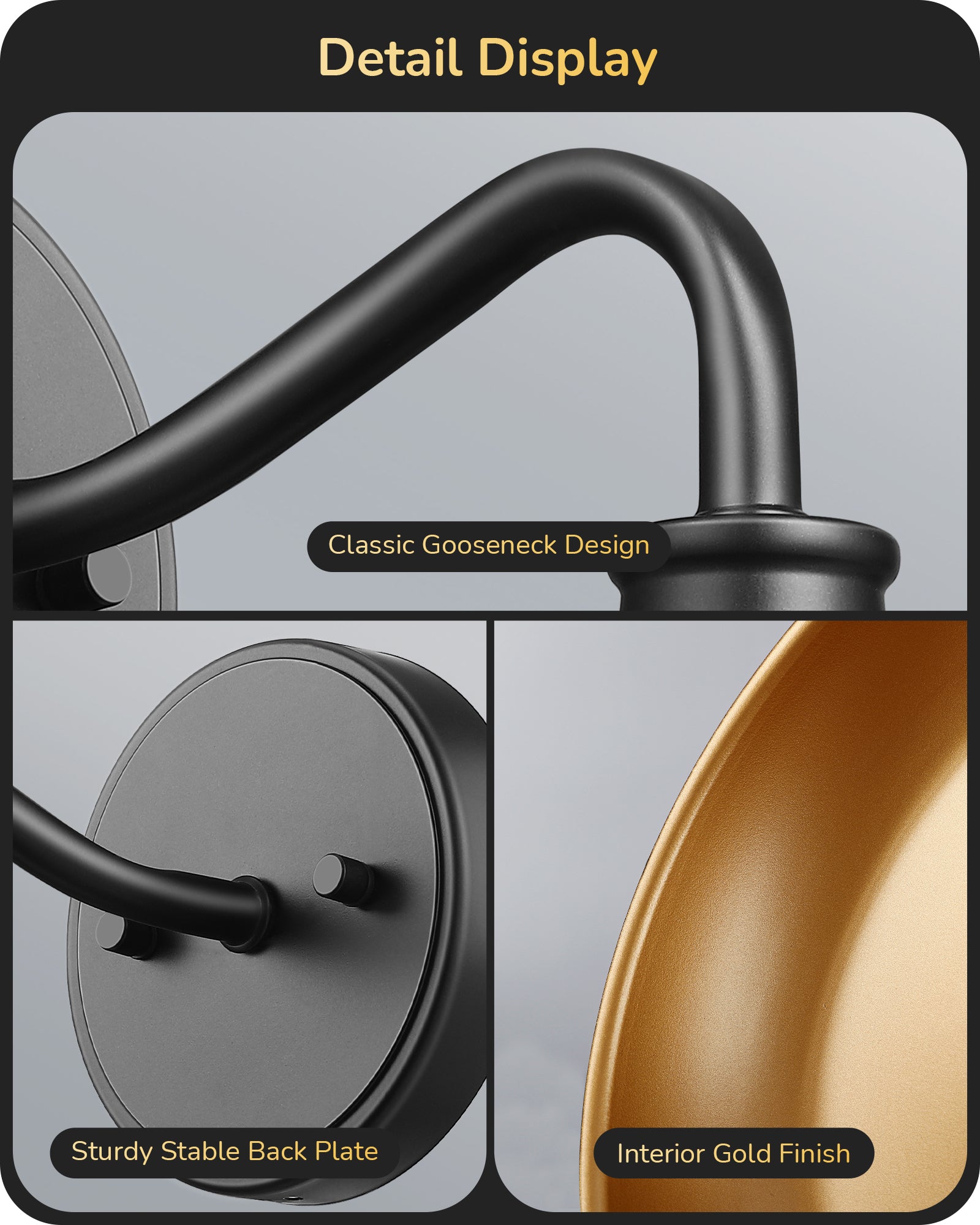EDISHINE 2-Pack Gooseneck Dusk to Dawn Outdoor Wall Lights-HOWL02F