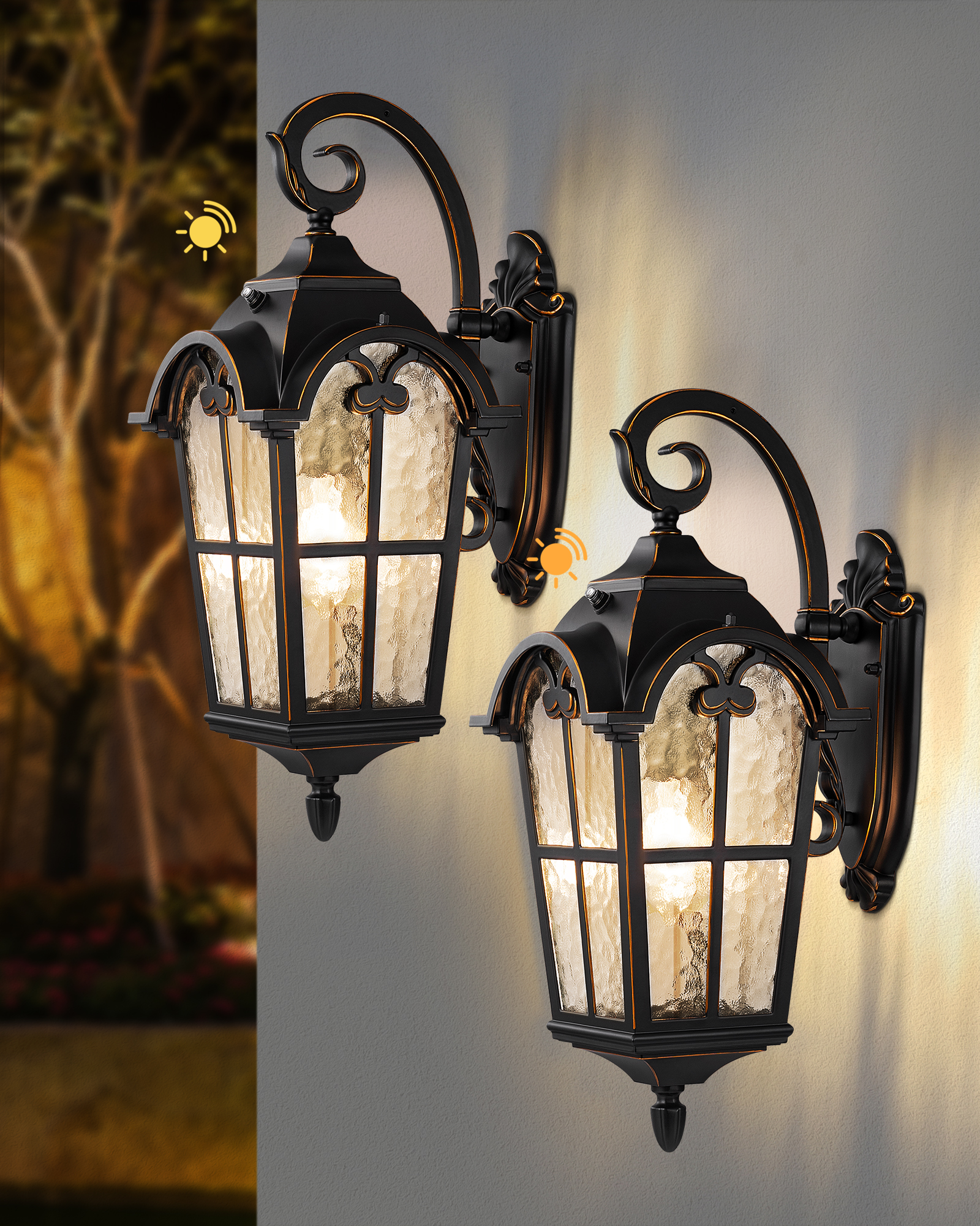 EDISHINE 2 Pack Dusk to Dawn Outdoor Wall Lights-ZHOWL06N2