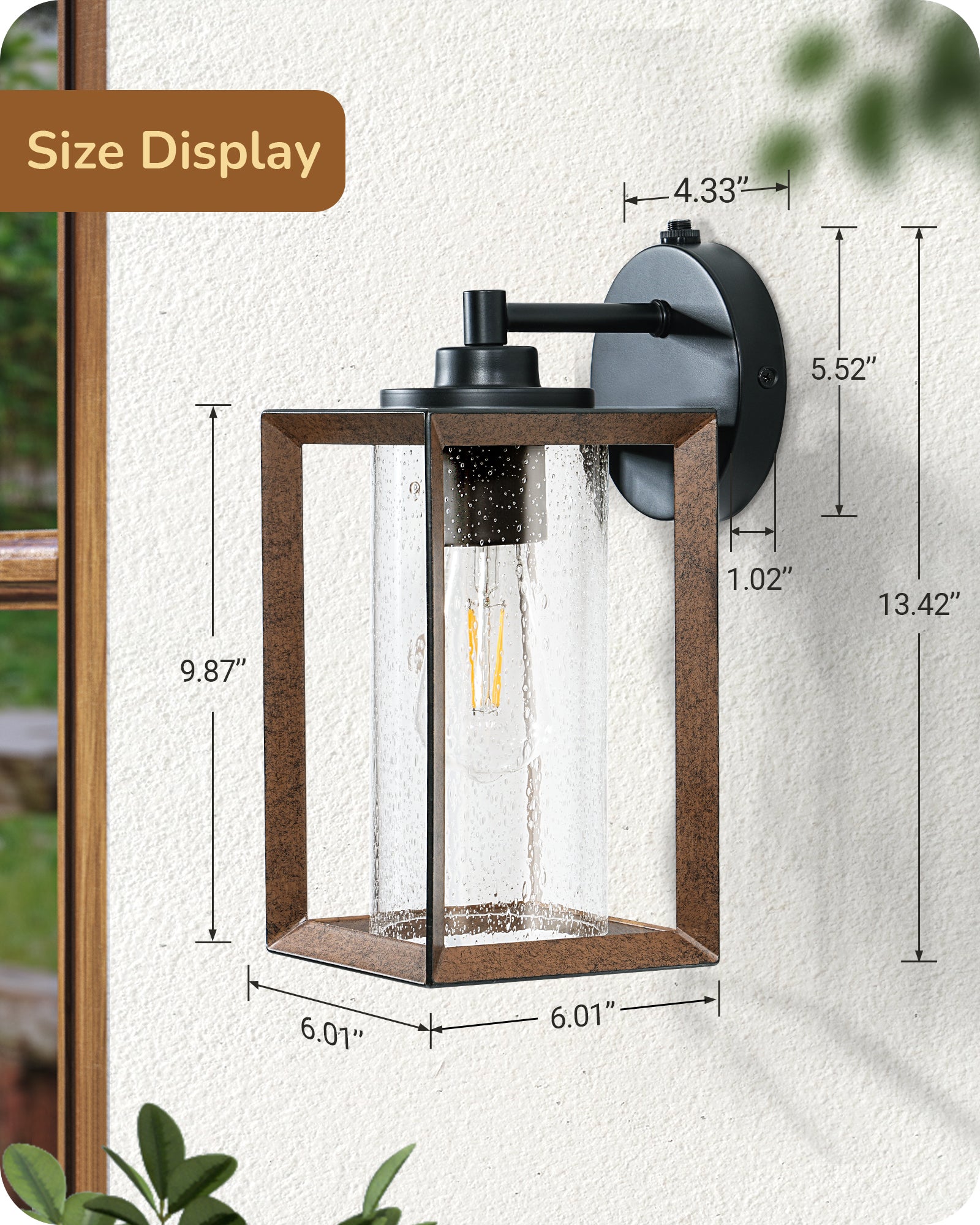 EDISHINE Farmhouse Dusk to Dawn Outdoor Wall Lights, E26 Base -HOWL06P