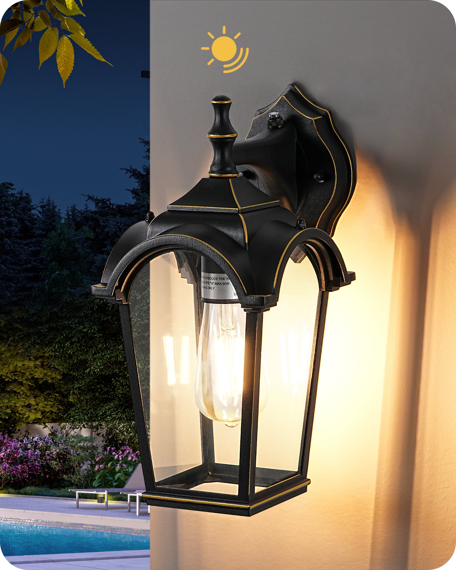 EDISHINE Dusk to Dawn Outdoor Wall Light, Waterproof, Aluminium-HOWL06Q