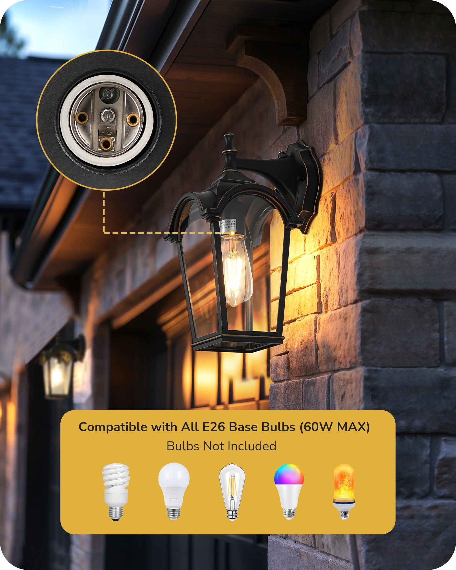 EDISHINE Dusk to Dawn Outdoor Wall Light, Waterproof, Aluminium-HOWL06Q