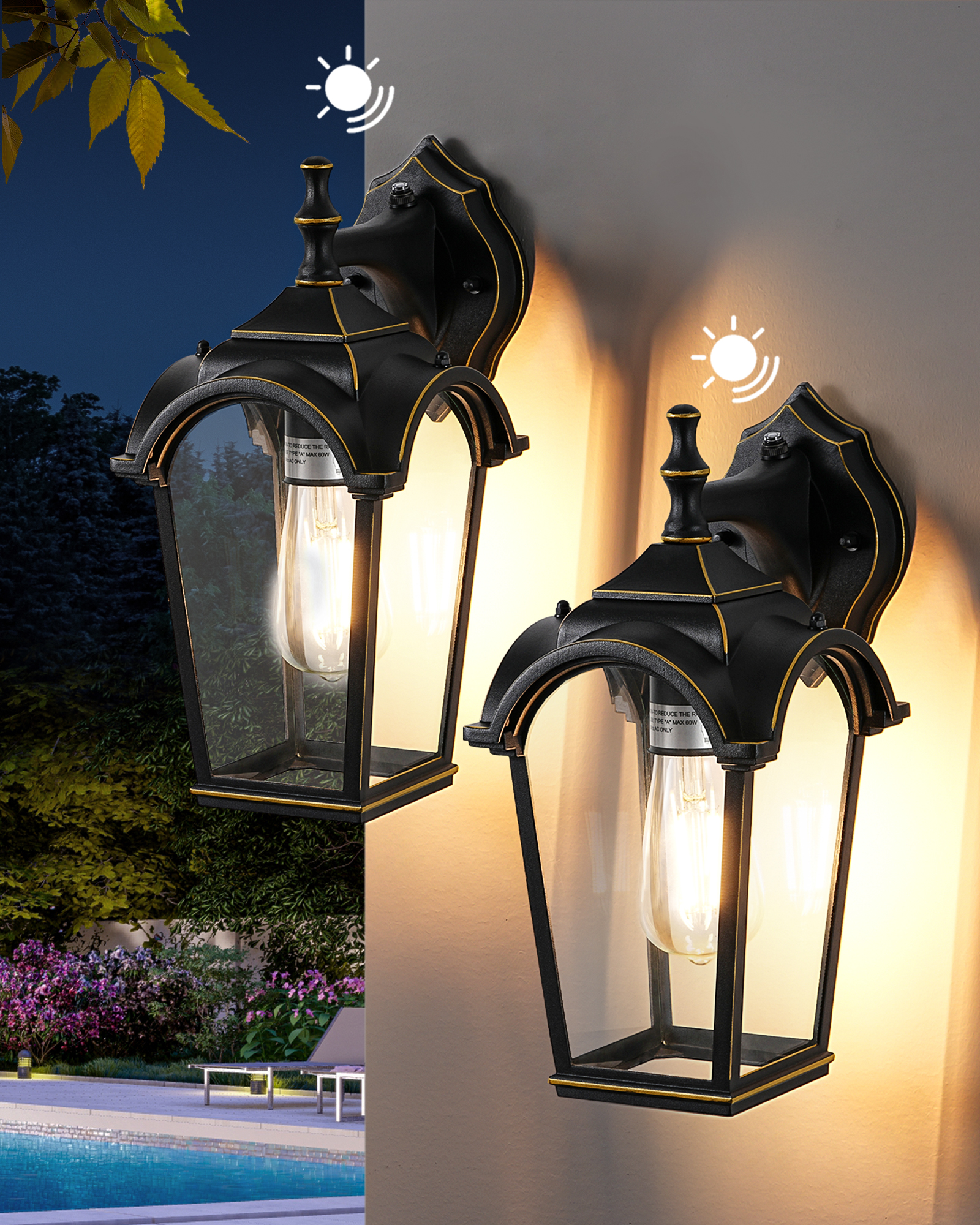 EDISHINE 2 Pack Dusk to Dawn Outdoor Wall Light, Waterproof, Aluminium-ZHOWL06Q2