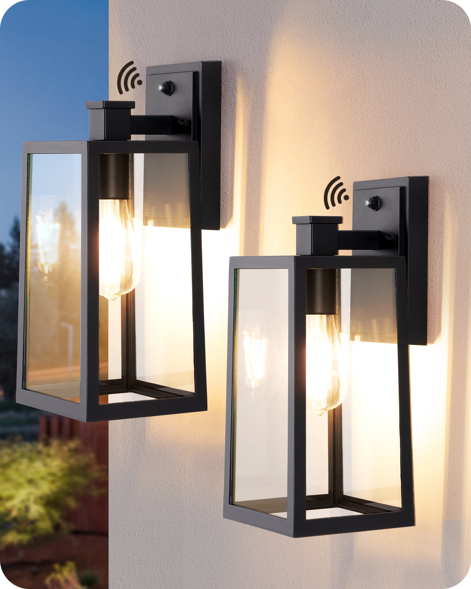 EDISHINE Set of 2 Dusk to Dawn Outdoor Wall Lights, Modern Porch Light-HOWL06R