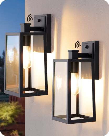 EDISHINE Set of 2 Dusk to Dawn Outdoor Wall Lights, Modern Porch Light-HOWL06R