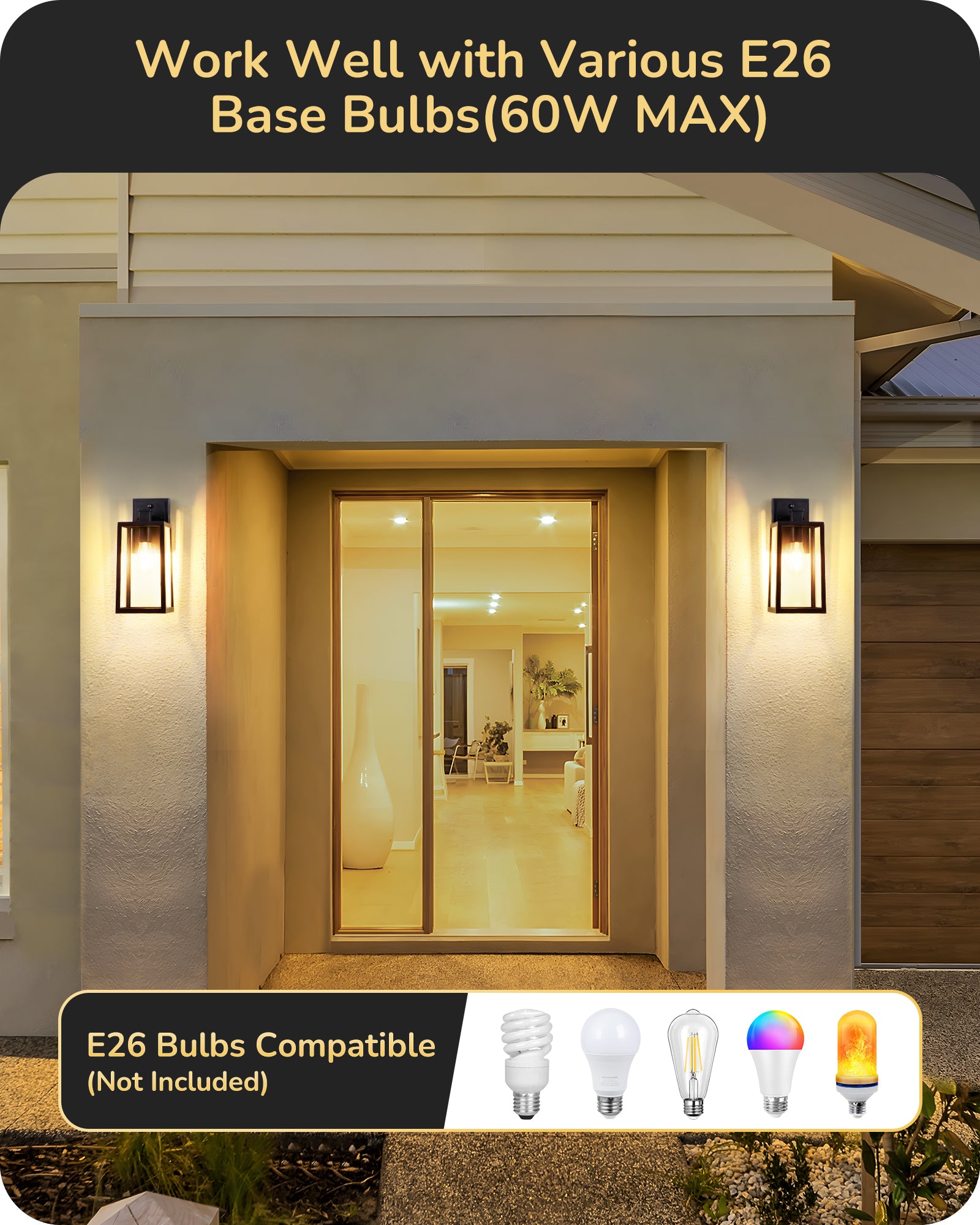 EDISHINE Set of 2 Dusk to Dawn Outdoor Wall Lights, Modern Porch Light-HOWL06R