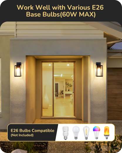 EDISHINE Set of 2 Dusk to Dawn Outdoor Wall Lights, Modern Porch Light-HOWL06R