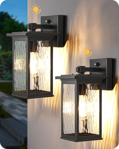 EDISHINE 2 Pack Outdoor Wall Light, Dusk to Dawn, Black-HOWL06S