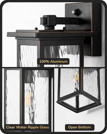 EDISHINE Outdoor Wall Light, Dusk to Dawn, Black-HOWL06T