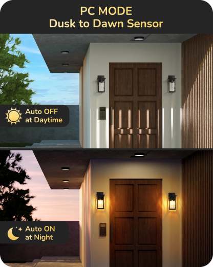 EDISHINE Outdoor Wall Light, Dusk to Dawn, Black-HOWL06T