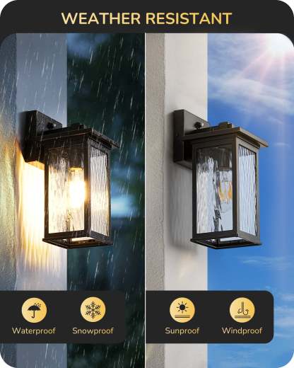 EDISHINE Outdoor Wall Light, Dusk to Dawn, Black-HOWL06T