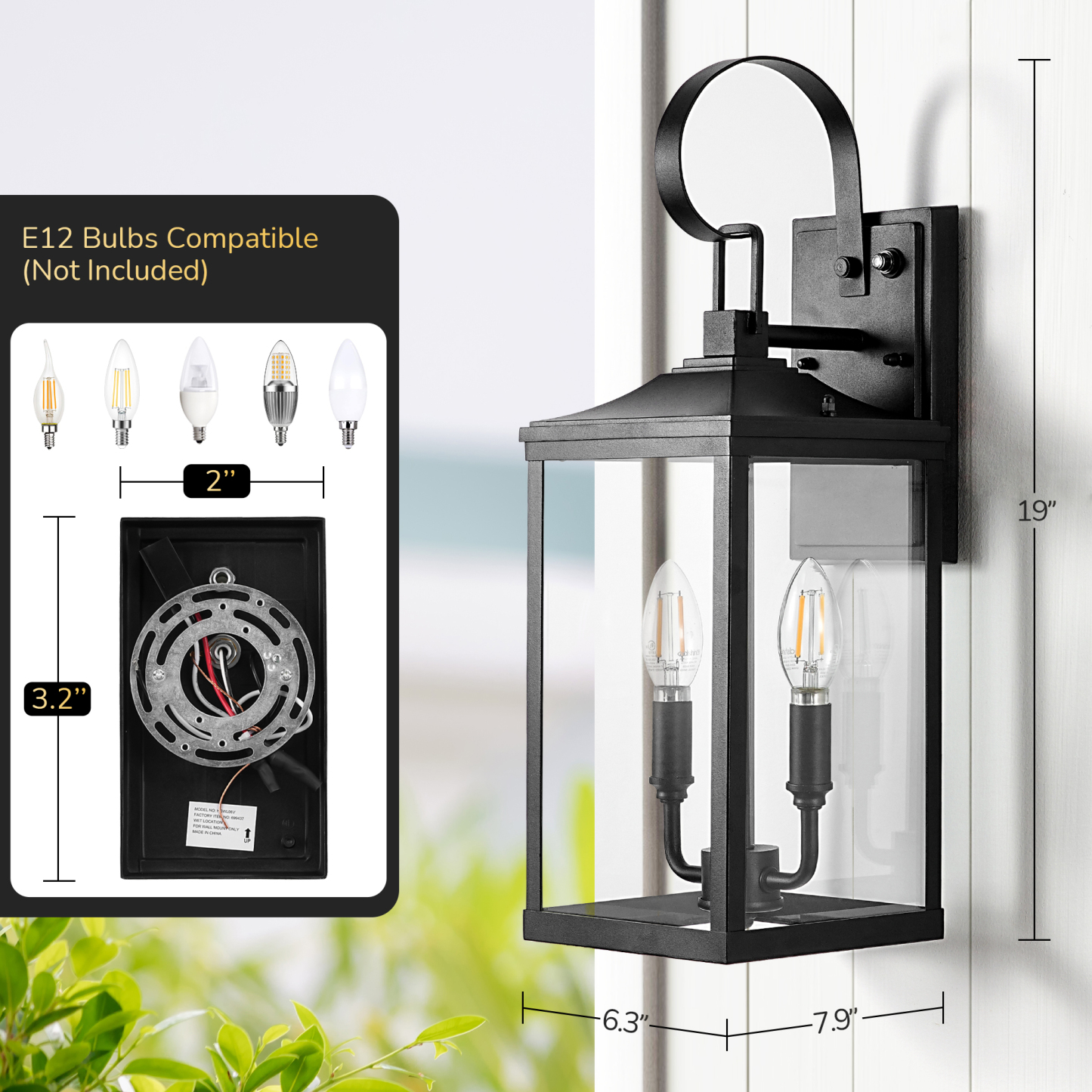 EDISHINE 19'' Dusk To Dawn Outdoor Wall Lantern-HOWL06V