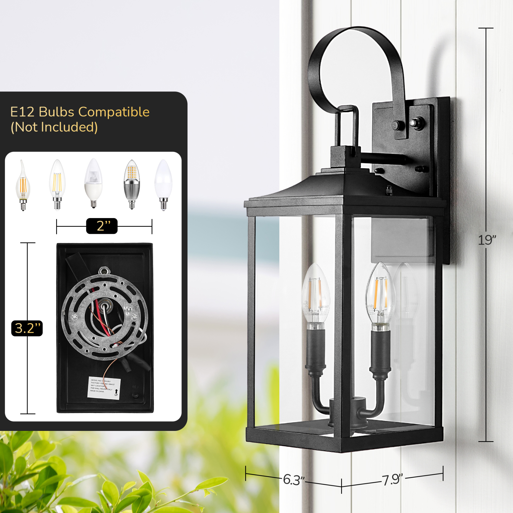 EDISHINE 19'' Dusk To Dawn Outdoor Wall Lantern-HOWL06V
