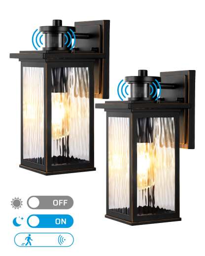 EDISHINE 2 Pack Dusk to Dawn Outdoor Wall Lights with Motion Sensor-F1HOWL07E