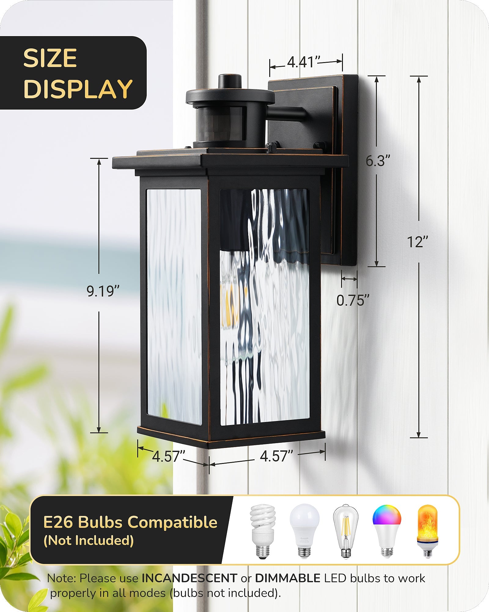 EDISHINE 2 Pack Dusk to Dawn Outdoor Wall Lights with Motion Sensor-F1HOWL07E