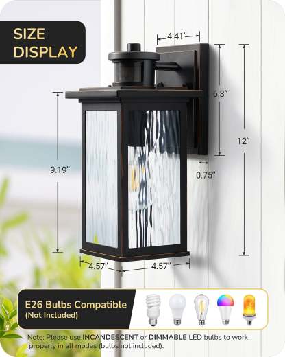 EDISHINE 2 Pack Dusk to Dawn Outdoor Wall Lights with Motion Sensor-F1HOWL07E
